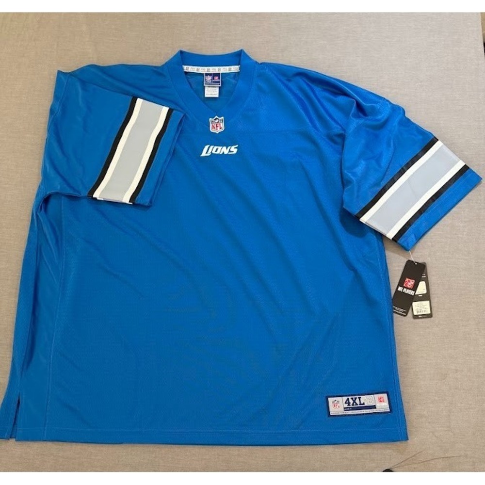 Detroit Lions TEAM Pro Line NFL‎ Jersey Mens 4XL-B Blue Blank Short Sleeve.